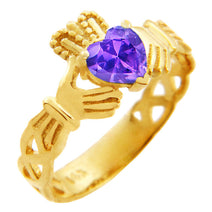 Gold Claddagh Trinity Band Birthstone Heart Ring (Available In Yellow/White Gold)