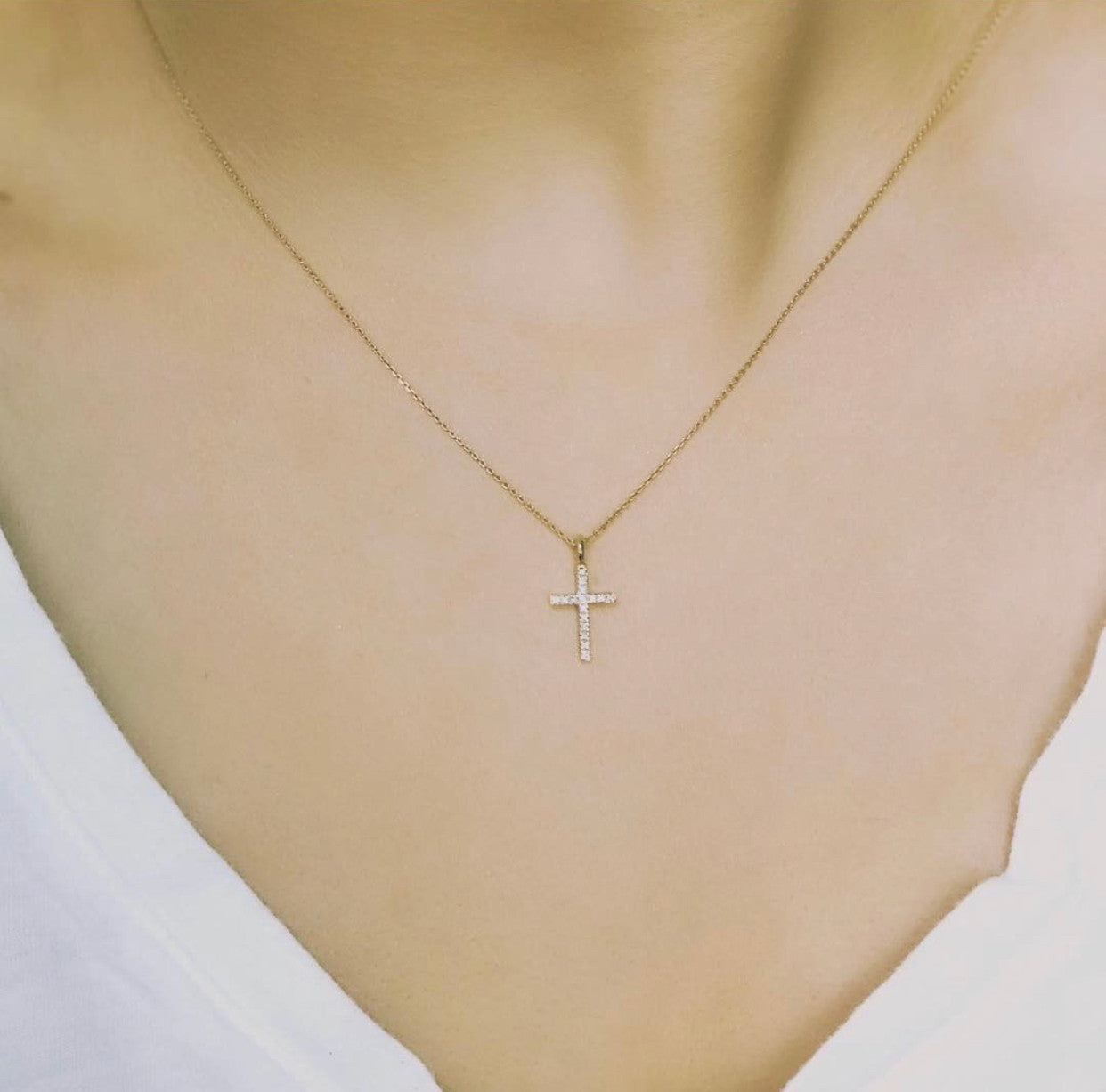 Gold Diamond Cross Charm Pendant Necklace
