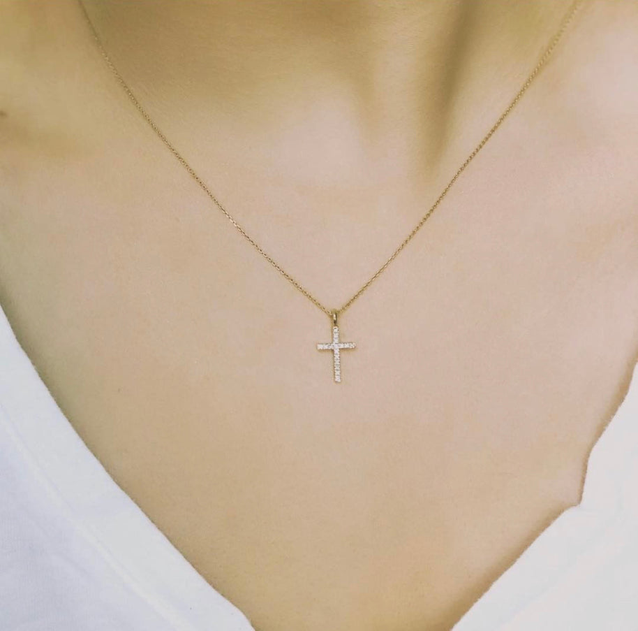 Gold Diamond Cross Charm Pendant Necklace