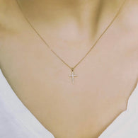 Gold Diamond Cross Charm Pendant Necklace