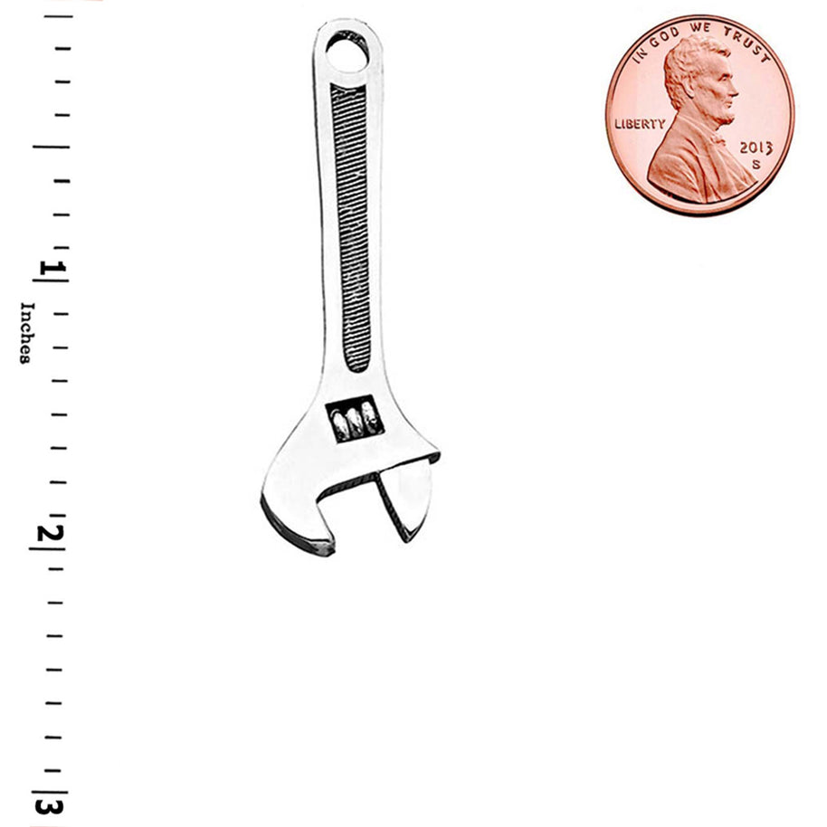 Sterling Silver Oxidized Large Wrench Pendant Necklace