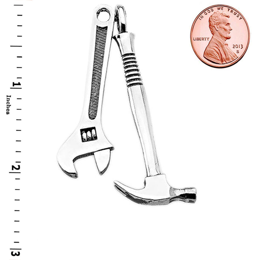 Sterling Silver Oxidized Large Hammer & Wrench Pendant Necklace