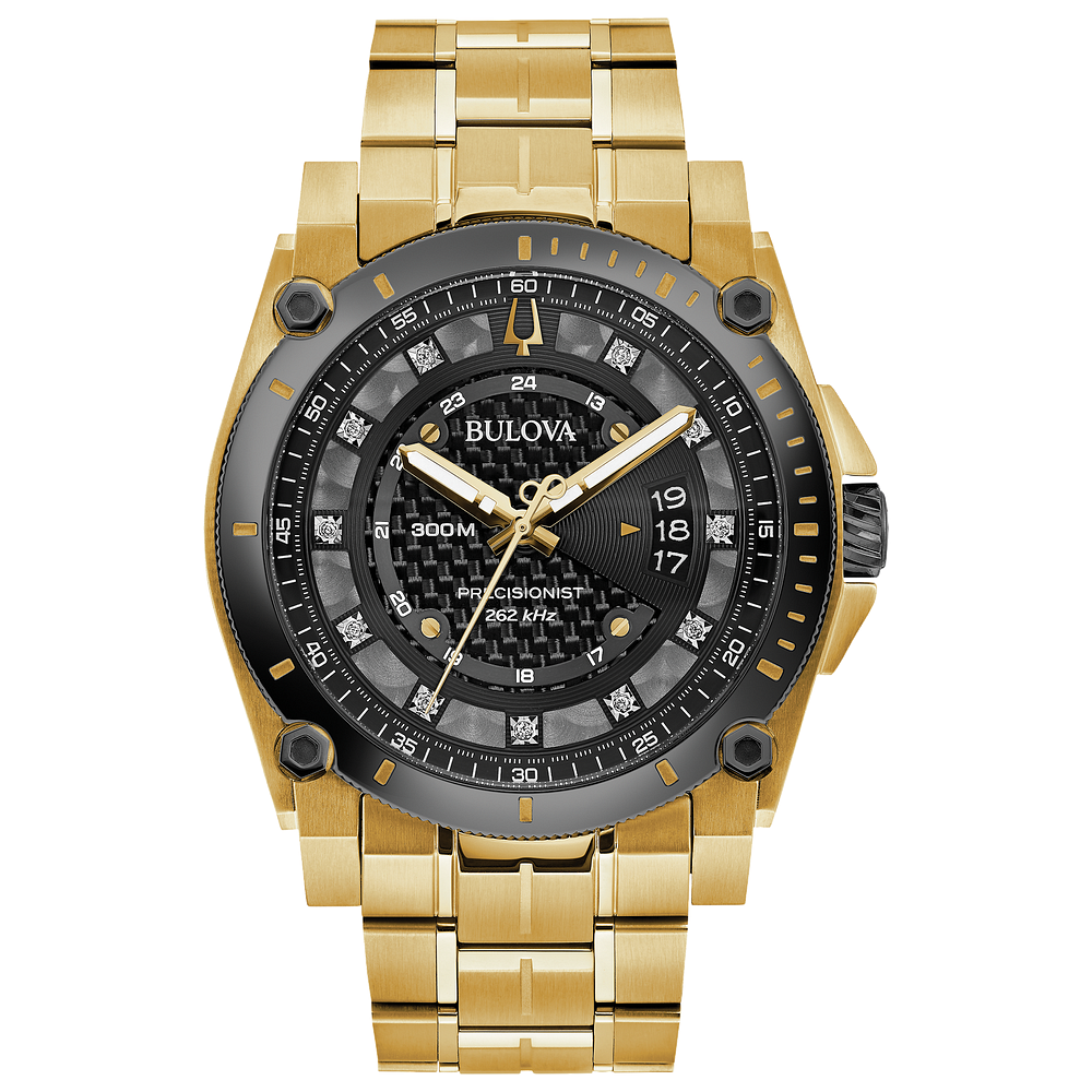 98D156 Bulova Precisionist Gold Tone Black Dial Men's Watch