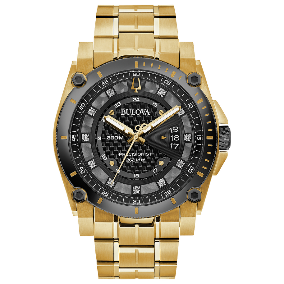 98D156 Bulova Precisionist Gold Tone Black Dial Men's Watch