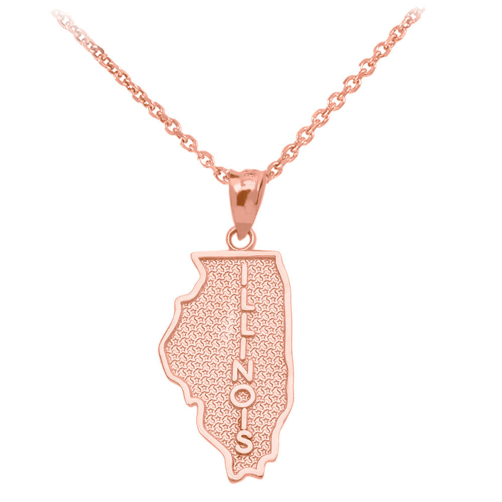 Gold Illinois State Map Pendant Necklace (Available in Yellow, Rose and White)