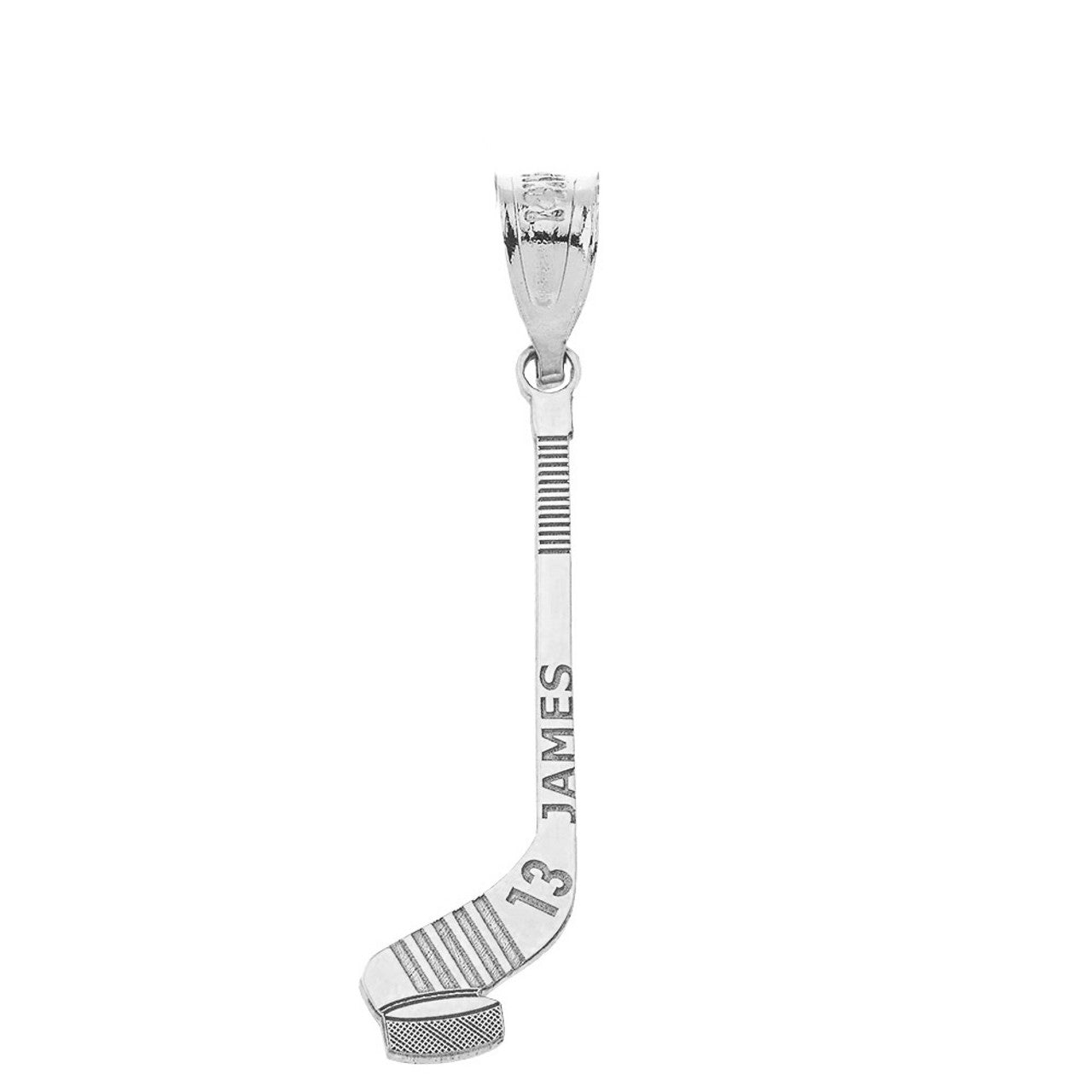 Personalized Engravable Silver Ice Hockey Stick and Puck Pendant with Your Name and Number