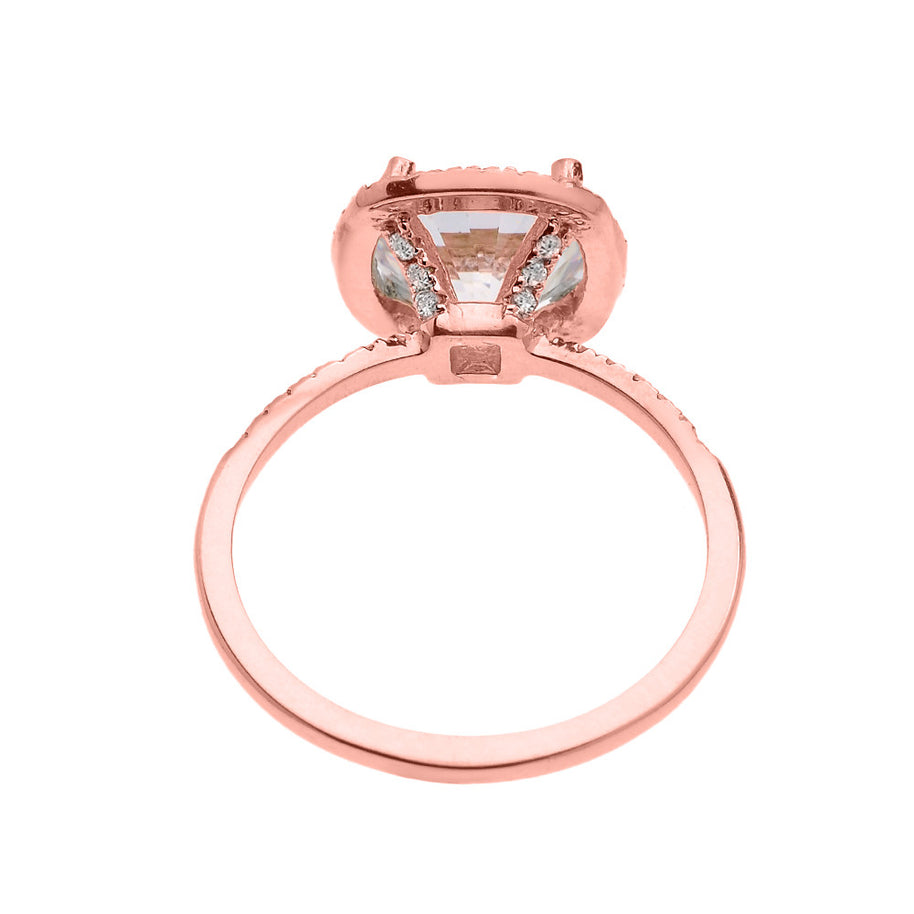 Cushion Shape Cubic Zirconia Halo Micropave Engagement Ring in Rose Gold