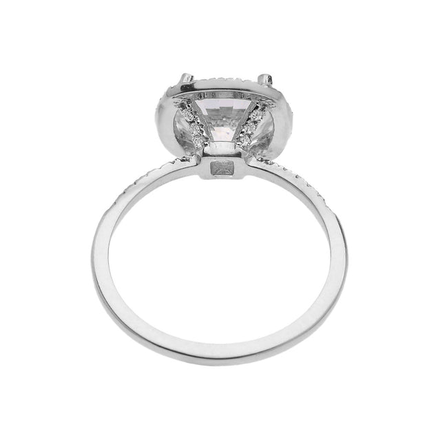 Cushion Shape Cubic Zirconia Halo Micropave Engagement Ring in White Gold