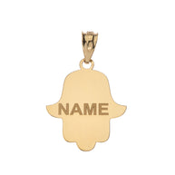Gold Custom Engravable Hamsa Hand Evil Eye Pendant Necklace (Available in Yellow/Rose/White Gold)