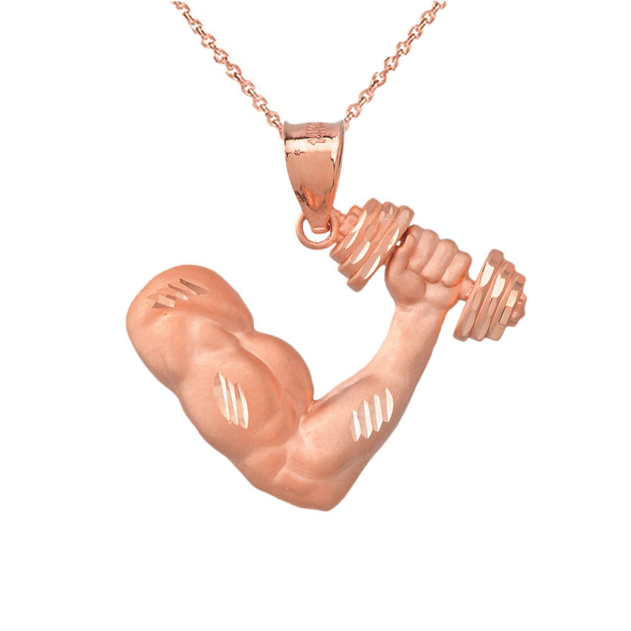Gold Bodybuilder Gym Weightlifting Pendant Necklace (Available in Yellow/Rose/White Gold)