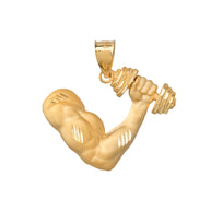 Gold Bodybuilder Gym Weightlifting Pendant Necklace (Available in Yellow/Rose/White Gold)