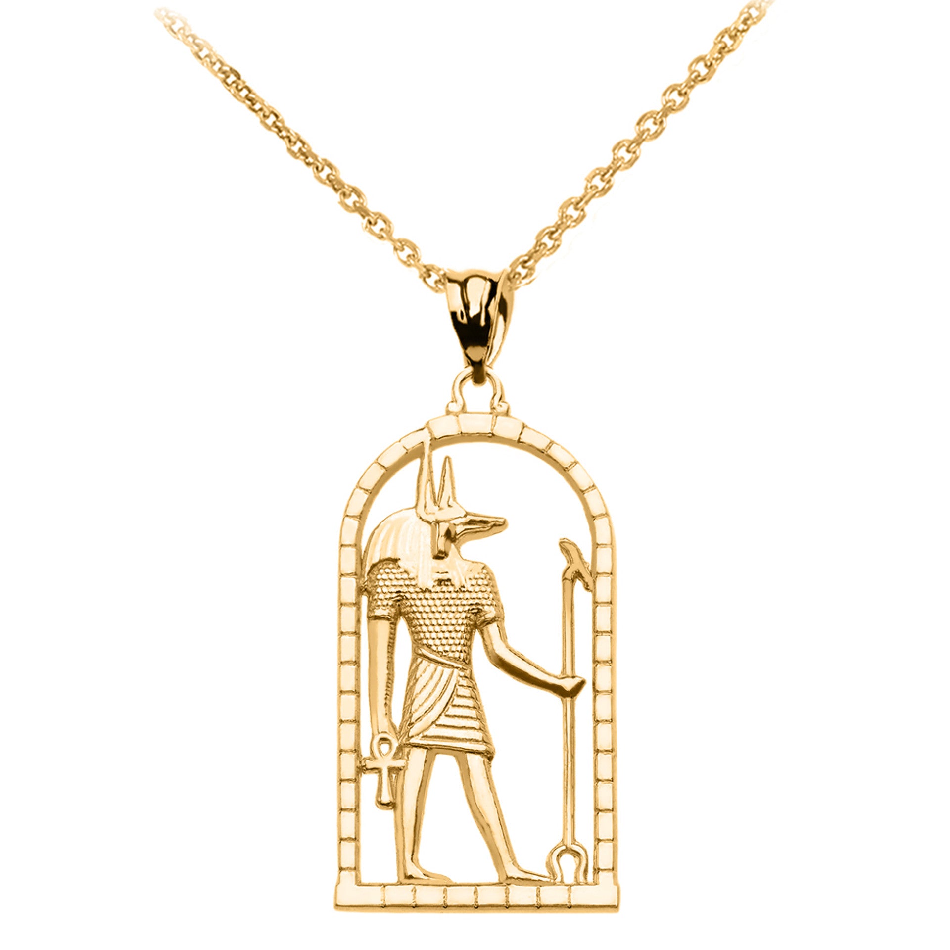 Gold Egyptian Anubis Pendant Necklace (Available in Yellow/Rose/White Gold)