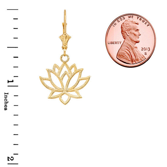 Gold Beaded Lotus Flower Leverback Earrings (Available in Yellow/Rose/White Gold)