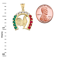 Solid Gold Mexican Horseshoe with Rooster Pendant Necklace (Available In Yellow/Rose/White Gold)