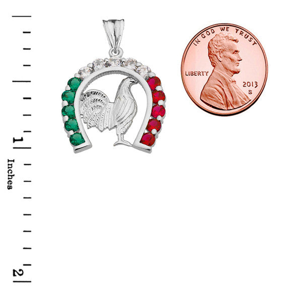 Mexican Horseshoe with Rooster Pendant Necklace in Sterling Silver