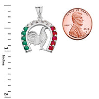 Mexican Horseshoe with Rooster Pendant Necklace in Sterling Silver