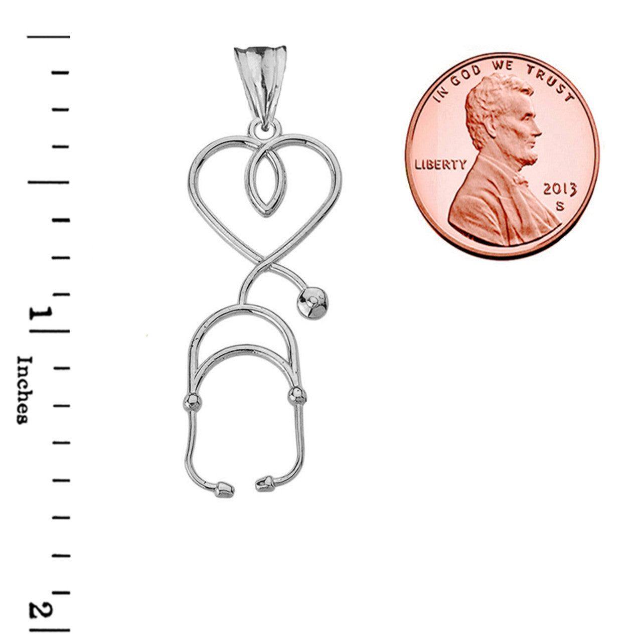 Stethoscope Heart Pendant Necklace in Sterling Silver