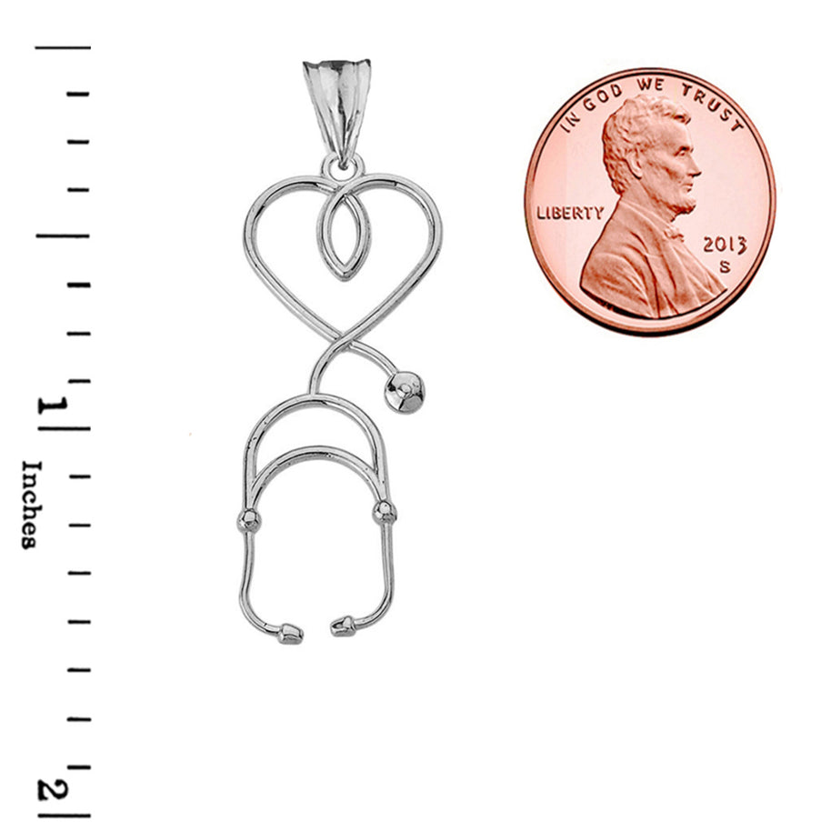 Stethoscope Heart Pendant Necklace in Sterling Silver