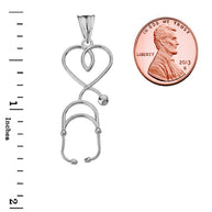 Stethoscope Heart Pendant Necklace in Sterling Silver