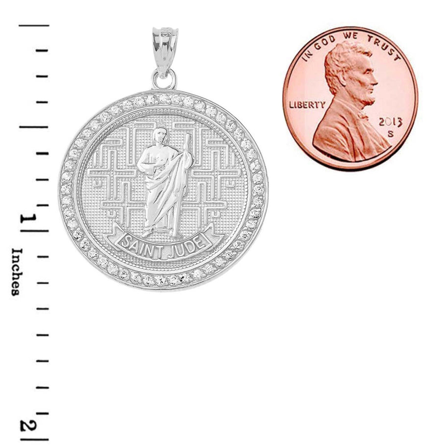 Saint Jude Medallion Pendant Necklace in Sterling Silver