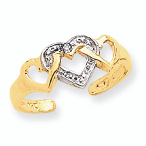 Rhodium Diamond Heart Gold Toe Ring