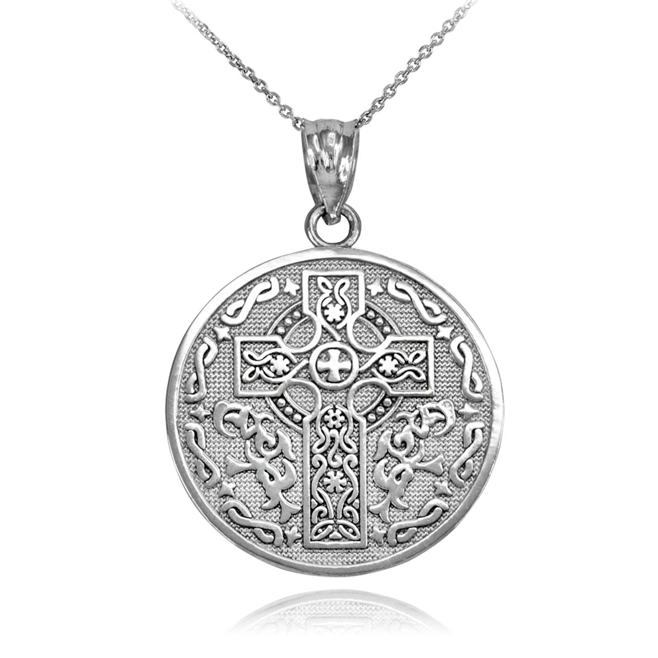 .925 Sterling Silver Celtic Cross Irish Blessing Textured Coin Medallion Pendant Necklace