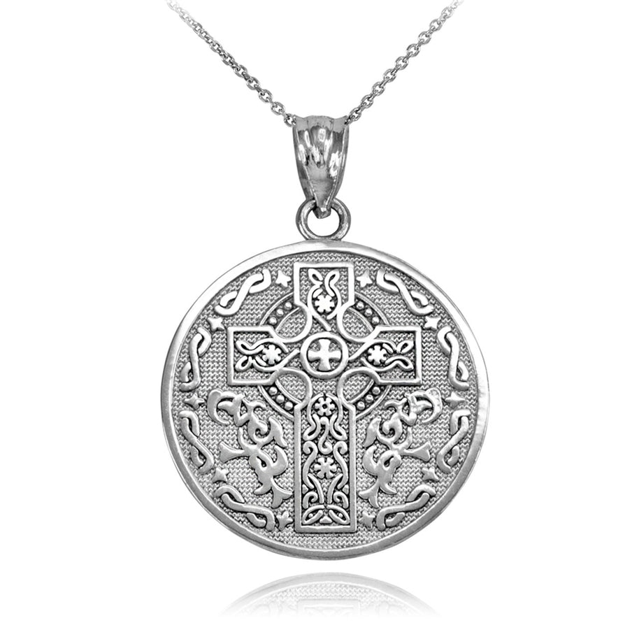 .925 Sterling Silver Celtic Cross Irish Blessing Textured Coin Medallion Pendant Necklace