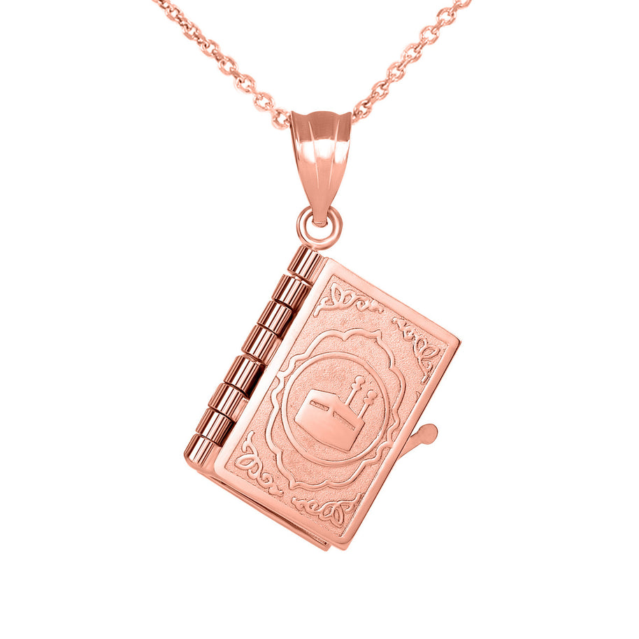 Gold 3D Moveable Koran Pendant Necklace (Available in Yellow/Rose/White)
