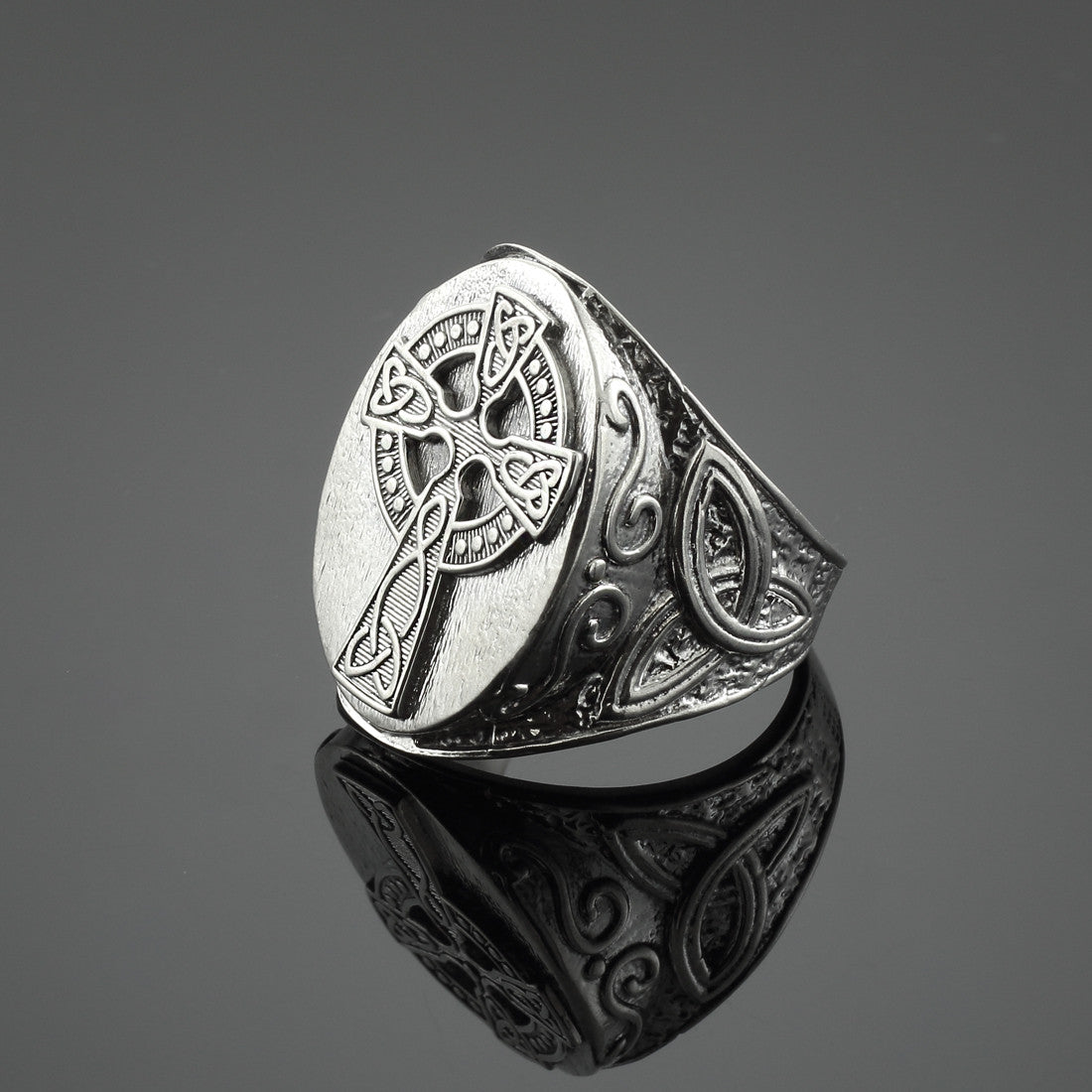 Silver Celtic Cross Trinity Knot Ring