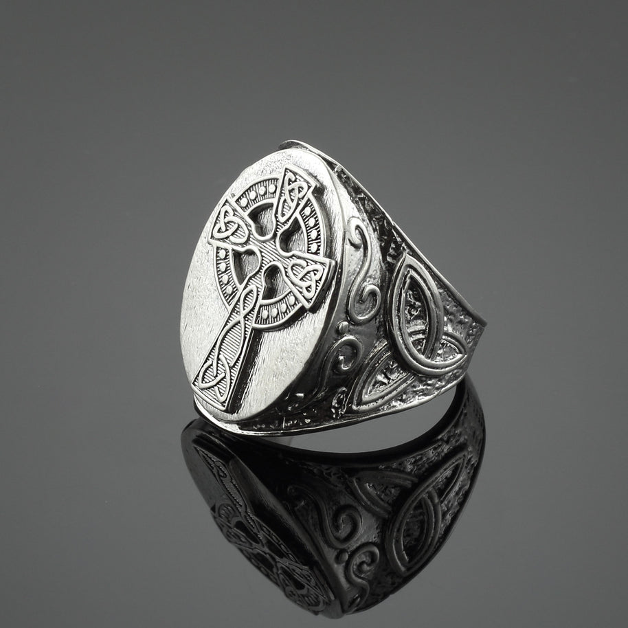 Silver Celtic Cross Trinity Knot Ring