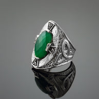 Green Stone Silver Celtic Trinity Ring