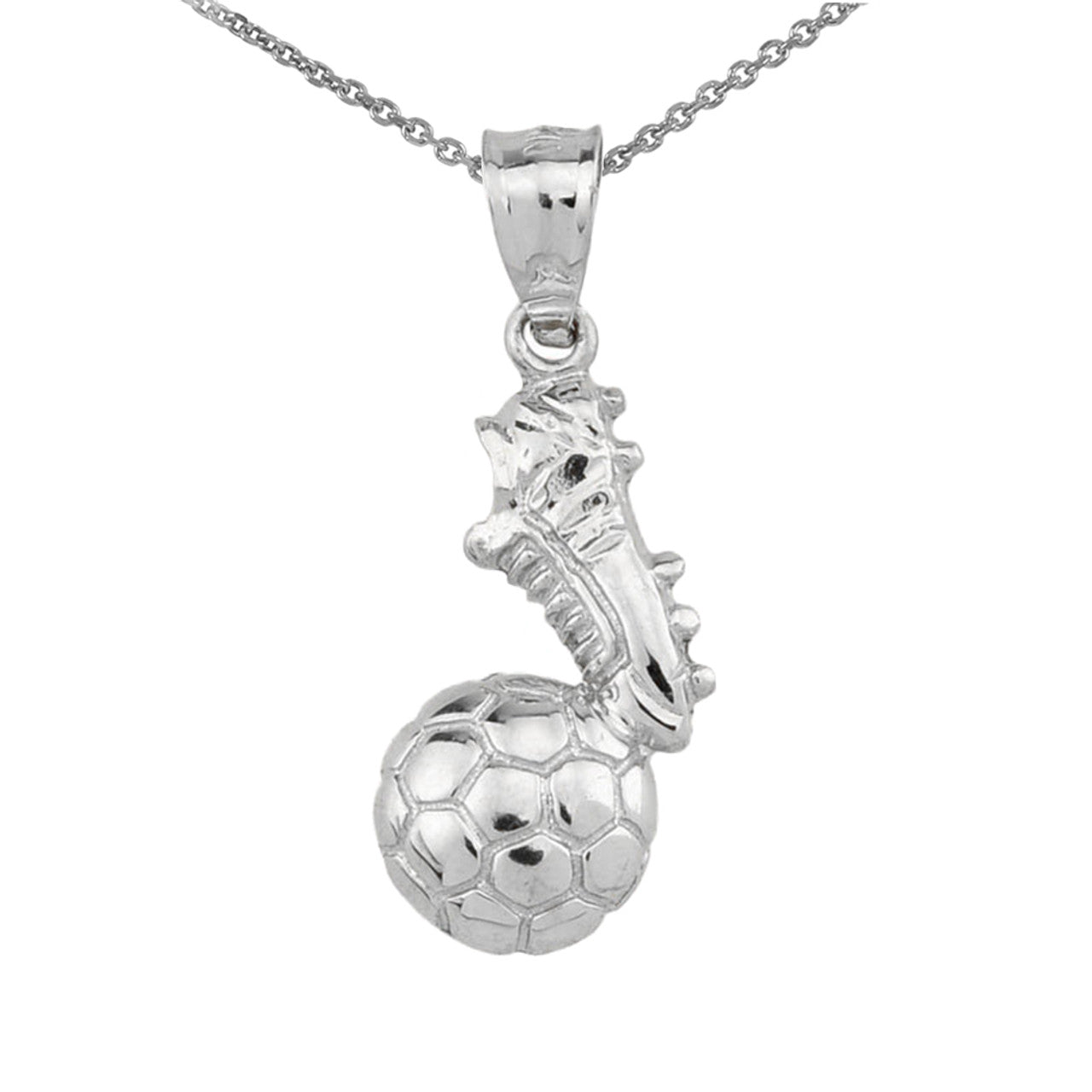 .925 Sterling Silver Soccer Ball Cleats Shoe Fútbol Sports Pendant Necklace