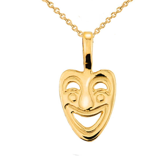 Yellow Gold Comedy Mask Pendant Necklace