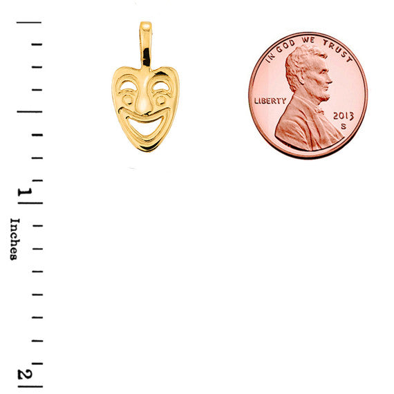 Yellow Gold Comedy Mask Pendant Necklace