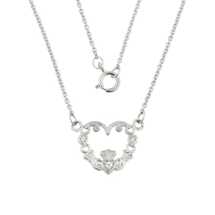 14K White Gold Diamond Claddagh Pendant Necklace