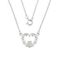 14K White Gold Diamond Claddagh Pendant Necklace