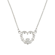 14K White Gold Diamond Claddagh Pendant Necklace