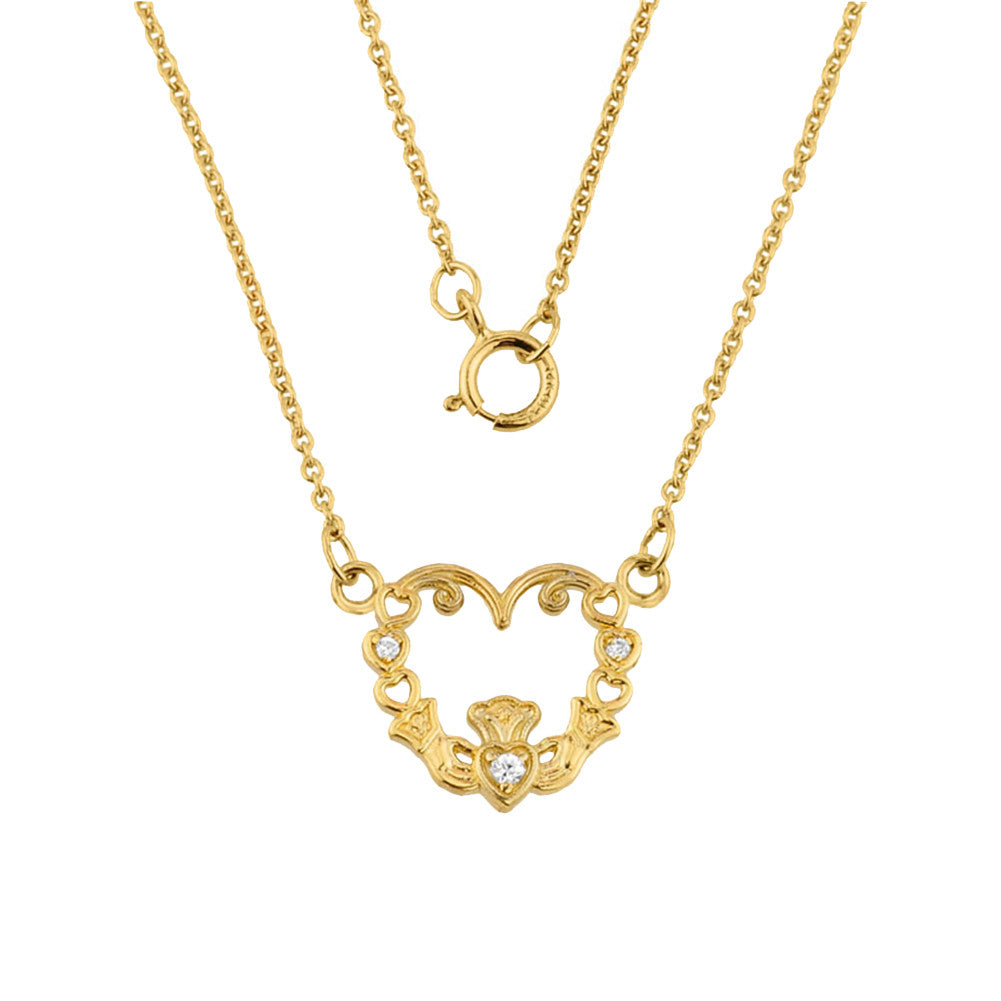 14K Gold Diamond Claddagh Pendant Necklace