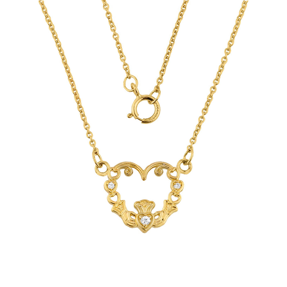 14K Gold Diamond Claddagh Pendant Necklace