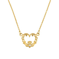 14K Gold Diamond Claddagh Pendant Necklace