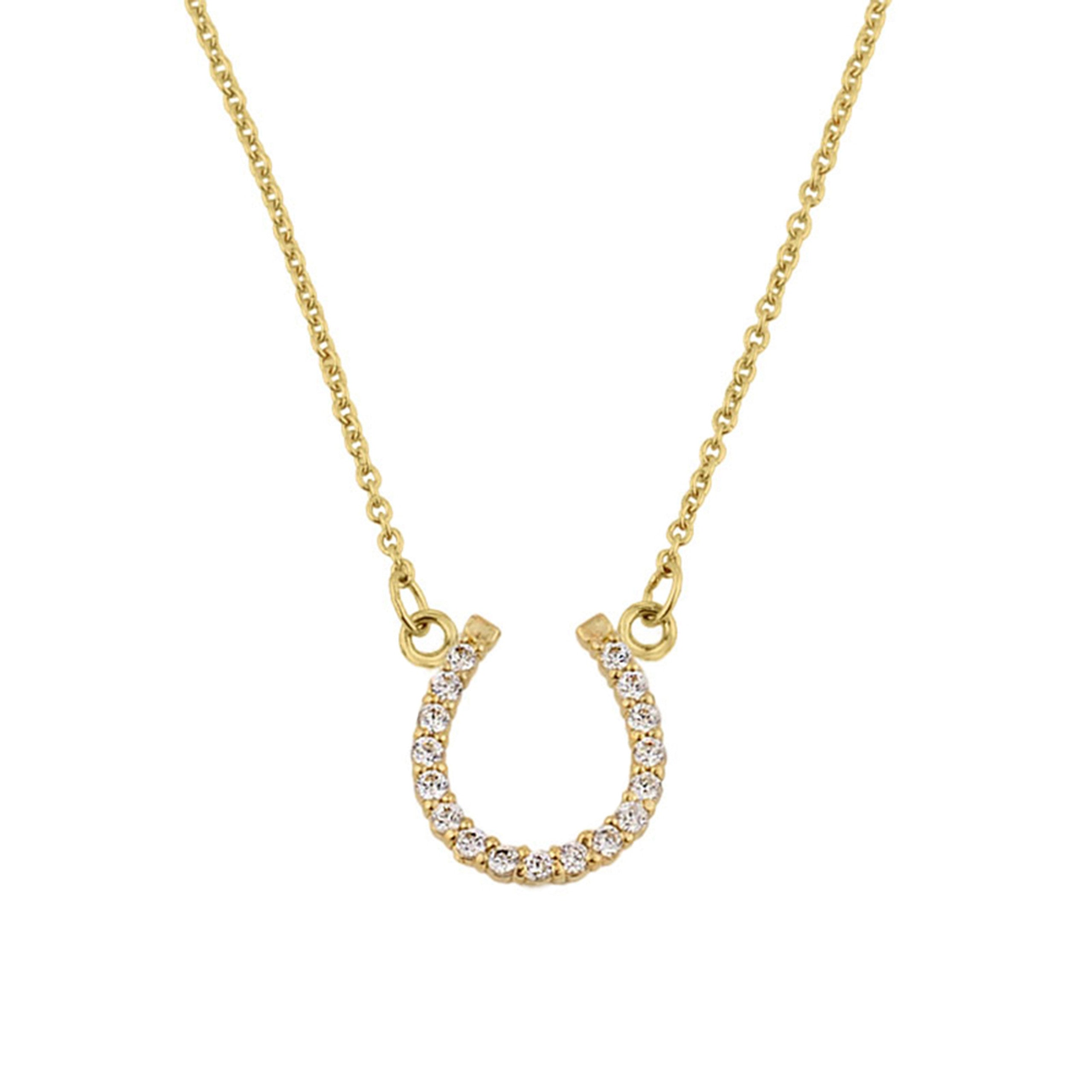 14K Yellow Gold Cubic Zirconia Horseshoe Necklace