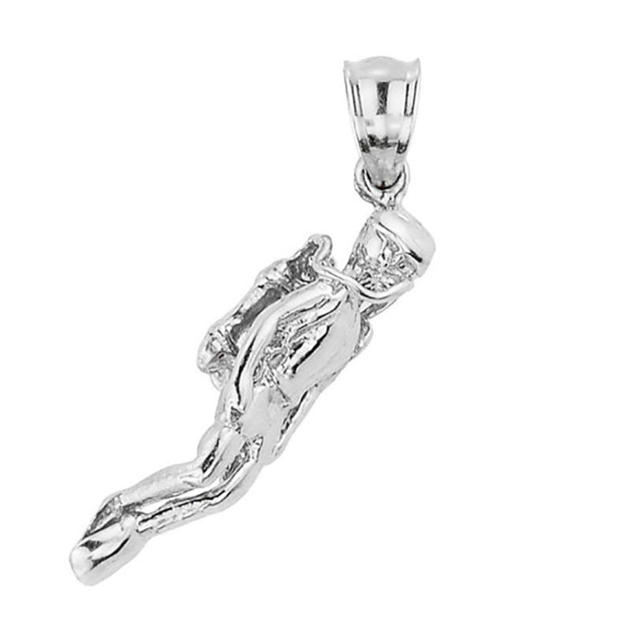 .925 Sterling Silver Scuba Diver Sports Charm Pendant Necklace