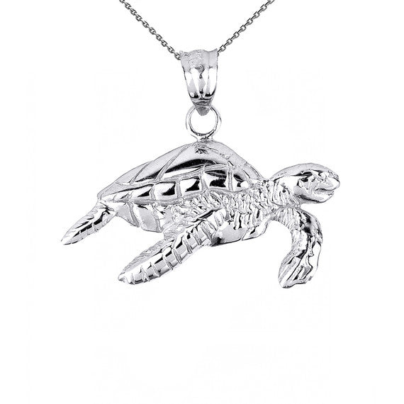 .925 Sterling Silver Sea Turtle Pendant Necklace