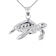 .925 Sterling Silver Sea Turtle Pendant Necklace