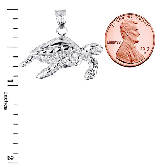 .925 Sterling Silver Sea Turtle Pendant Necklace