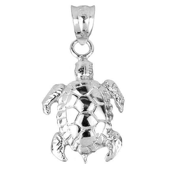 Sterling Silver Detailed Shell Turtle Charm Pendant Necklace