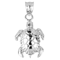 Sterling Silver Detailed Shell Turtle Charm Pendant Necklace