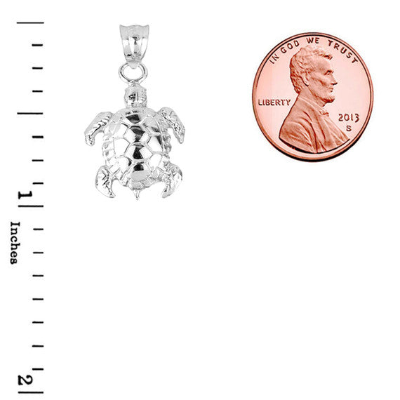 Sterling Silver Detailed Shell Turtle Charm Pendant Necklace