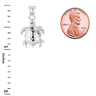 Sterling Silver Detailed Shell Turtle Charm Pendant Necklace