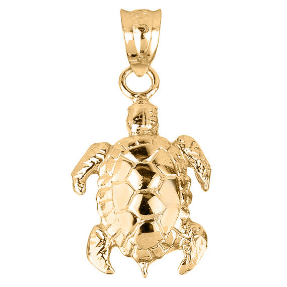 Solid Gold Detailed Shell Turtle Charm Pendant Necklace (Available Yellow/Rose/White Gold)